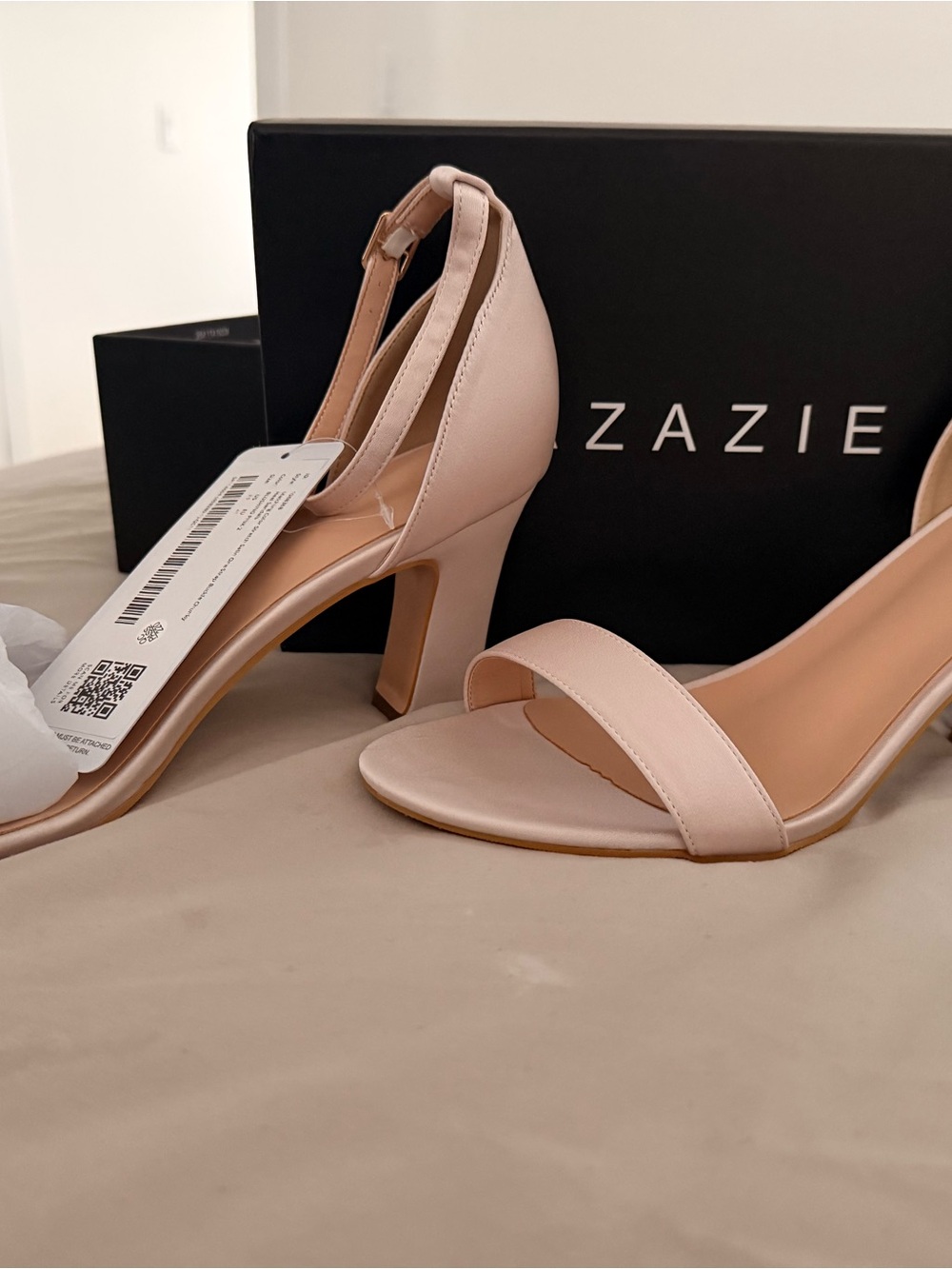Azazie Light Blush Open-Toe Ankle-Strap Block Heels